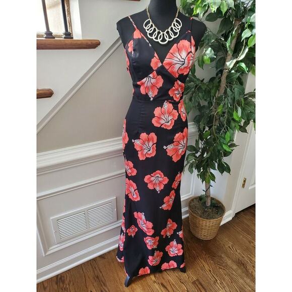 Shein Black Floral Women's Polyester Sleeveless V-Neck Long Strappy Maxi Dress M - Picture 1 of 11